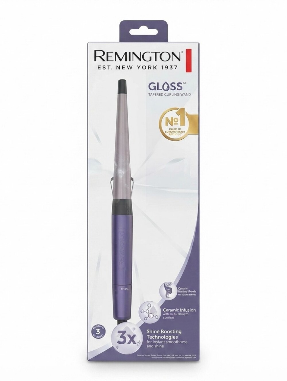 NIB Remington Gloss Tapered Curling Wand with Heat Glove